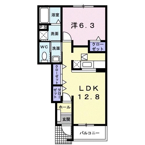 コスモスガーデンB(1LDK/1階)の間取り写真