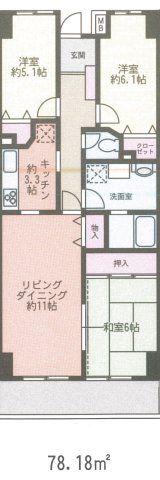パラッツオ稲毛(3LDK/3階)の間取り写真
