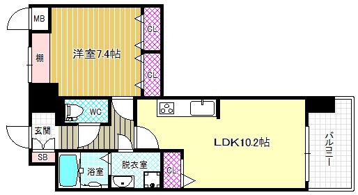 天神 戎 長柄(1LDK/2階)の間取り写真