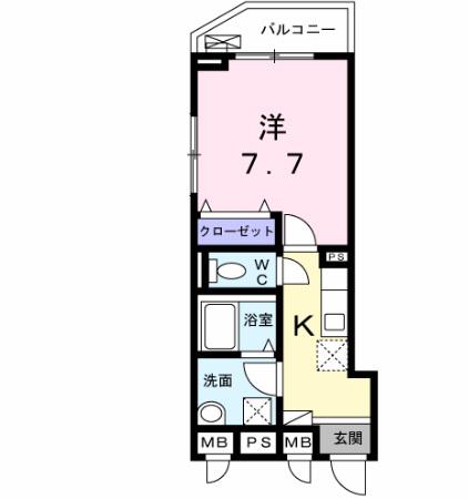 グラスハーモニー(1K/2階)の間取り写真