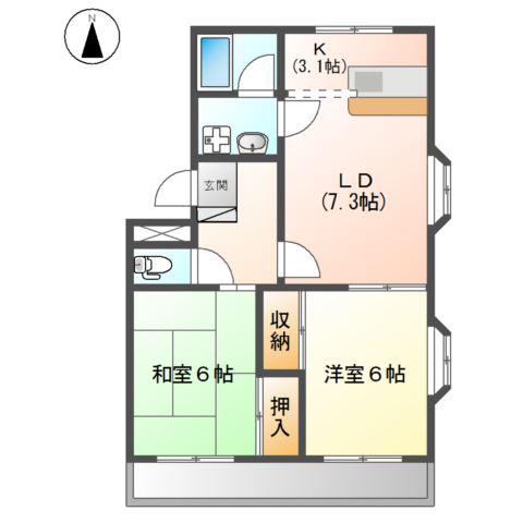 レジェンドSHIKITA(2LDK/2階)の間取り写真