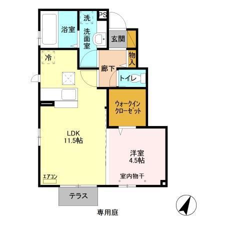 プルメリア(1LDK/1階)の間取り写真