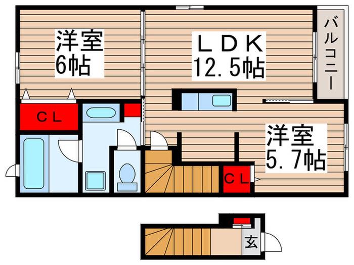 グリーンヒルIII(2LDK/2階)の間取り写真