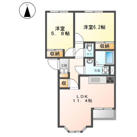 アール・ブランA(2LDK/1階)の間取り写真