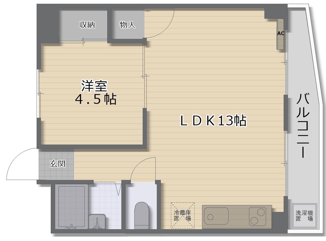 GRAND CORP CATTLEYA (1LDK/4階)の間取り写真