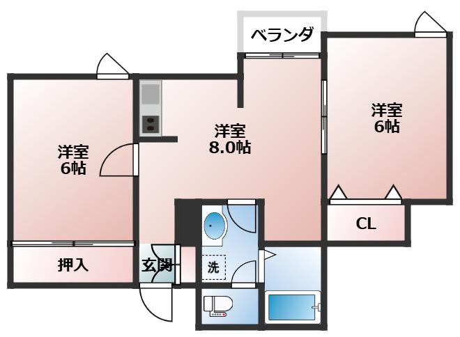 ブルンネン国立(2DK/1階)の間取り写真