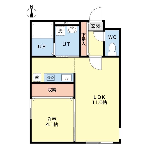 PRIOR北広島(1LDK/4階)の間取り写真