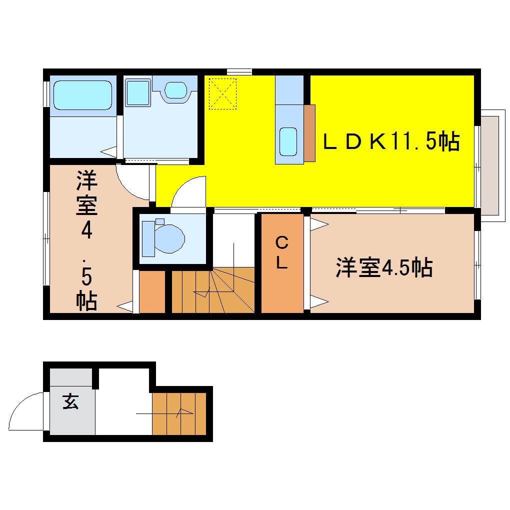 プレステージI(2LDK/2階)の間取り写真