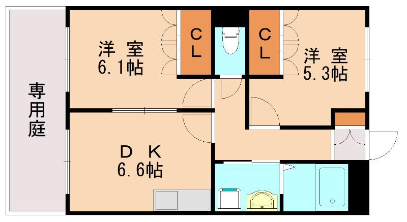 カメリアグランデI(2DK/1階)の間取り写真