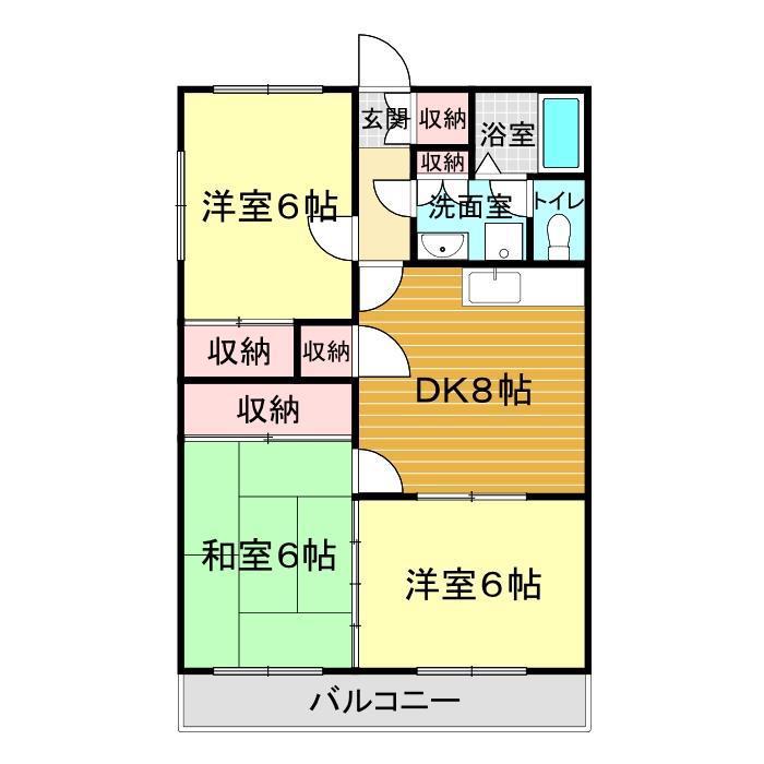 ウェルス長府(3DK/2階)の間取り写真