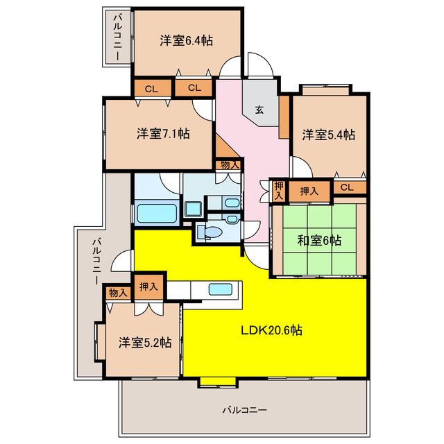 エバーライフ佐賀城内(5LDK/13階)の間取り写真