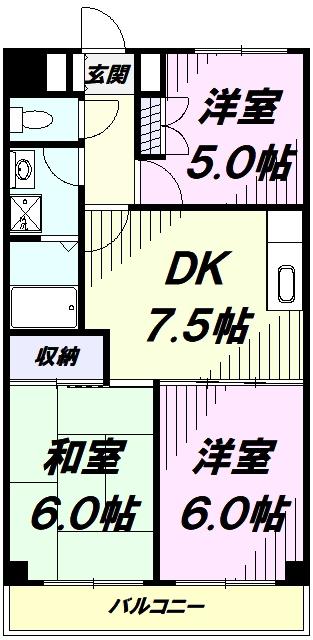 イーストビレッジ(3DK/4階)の間取り写真