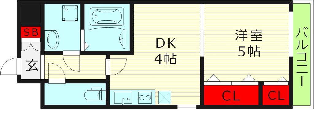 リアライズ鶴橋東II(1DK/5階)の間取り写真