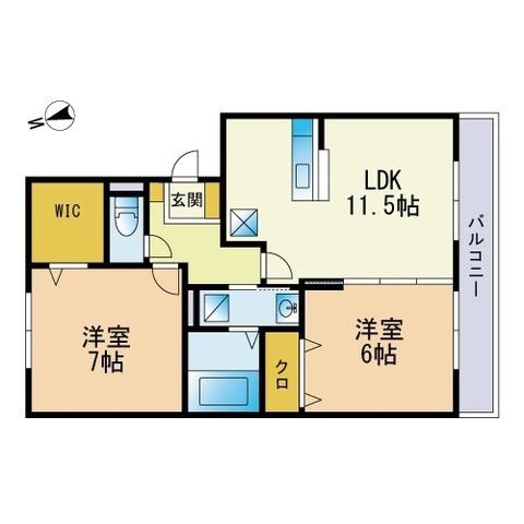 コアロード今宿A棟(2LDK/1階)の間取り写真