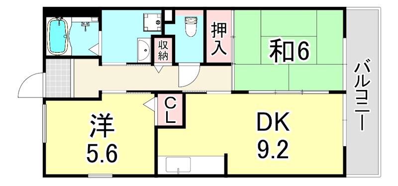 UR浜甲子園さくら街4号棟(2LDK/4階)の間取り写真