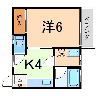 ヒルトップテラス湯河原(1K/2階)の間取り写真