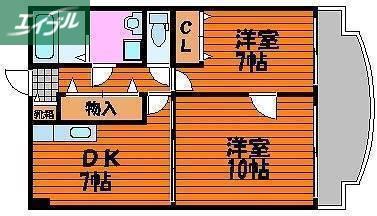 アークハイツ鹿田(2DK/8階)の間取り写真