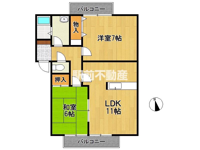 ガーデン青山I B棟(2LDK/1階)の間取り写真