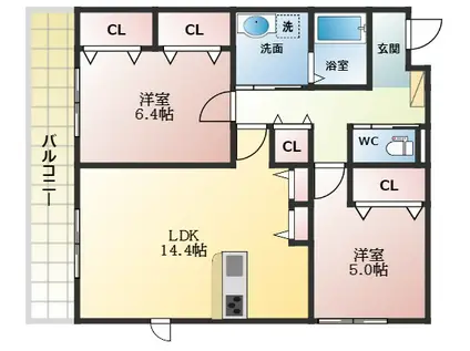 LA MAISON BLANCHE(2LDK/1階)の間取り写真