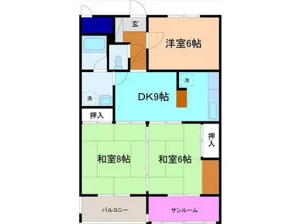 レジデンスK1(3DK/1階)の間取り写真