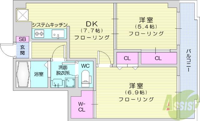 フォレスト愛子(2DK/2階)の間取り写真