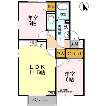 ディアコートB棟(2LDK/2階)の間取り写真