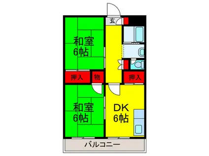 スカイマンション(2DK/1階)の間取り写真