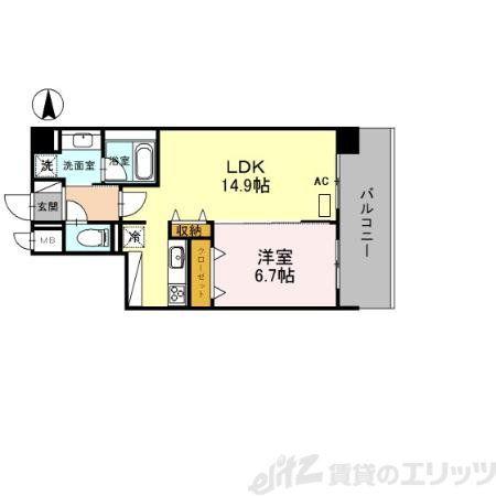 クレッシェンドV(1LDK/3階)の間取り写真