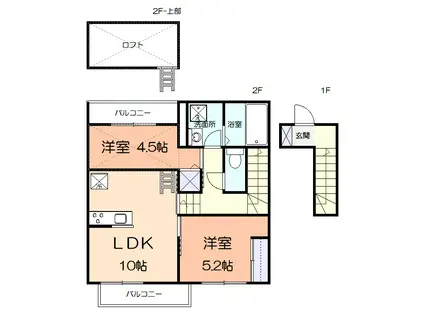ウィステリア杉の森 A棟(2LDK/2階)の間取り写真