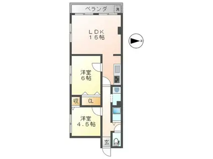 武庫之荘サンタウンハイツ(2LDK/2階)の間取り写真