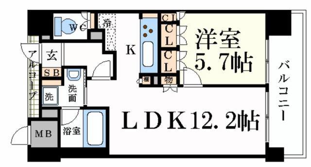 サクラメント駅南大路(1LDK/4階)の間取り写真