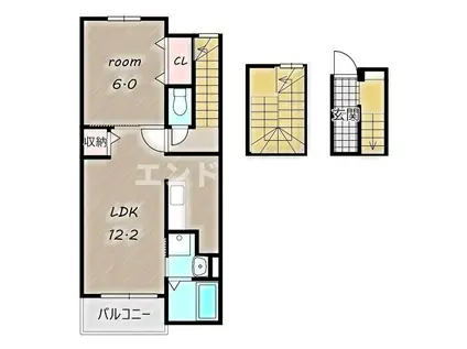 ボヌール・リアン I(1LDK/3階)の間取り写真