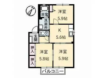 シャーメゾンリラフォート(3K/2階)の間取り写真