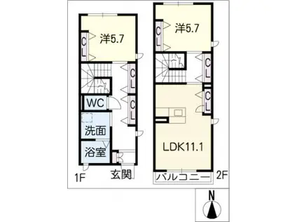 グレース宮前(2LDK/2階)の間取り写真