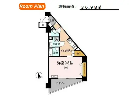 T2 FLAT(1K/7階)の間取り写真