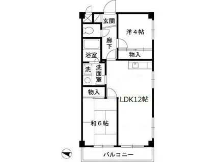 ウエストリバー山本(2LDK/2階)の間取り写真