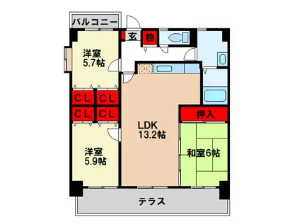 カサグランデ筑紫(3LDK/1階)の間取り写真