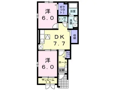 ブリアントビューC(2DK/1階)の間取り写真
