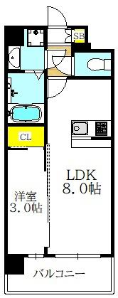 エスリードレジデンス玉造ザ・イースト(1LDK/8階)の間取り写真