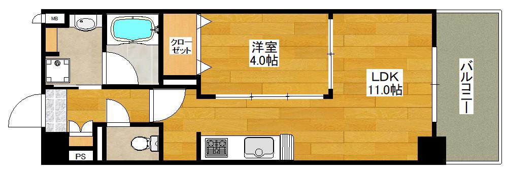 江坂 和(1LDK/4階)の間取り写真