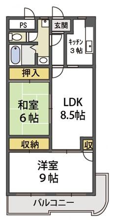 グランドファミリア高井田(2LDK/3階)の間取り写真