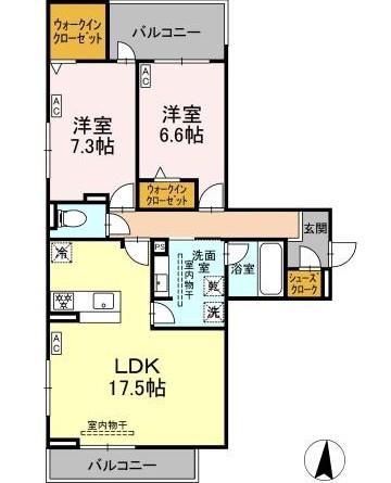 セレスティア檀溪通(2LDK/2階)の間取り写真