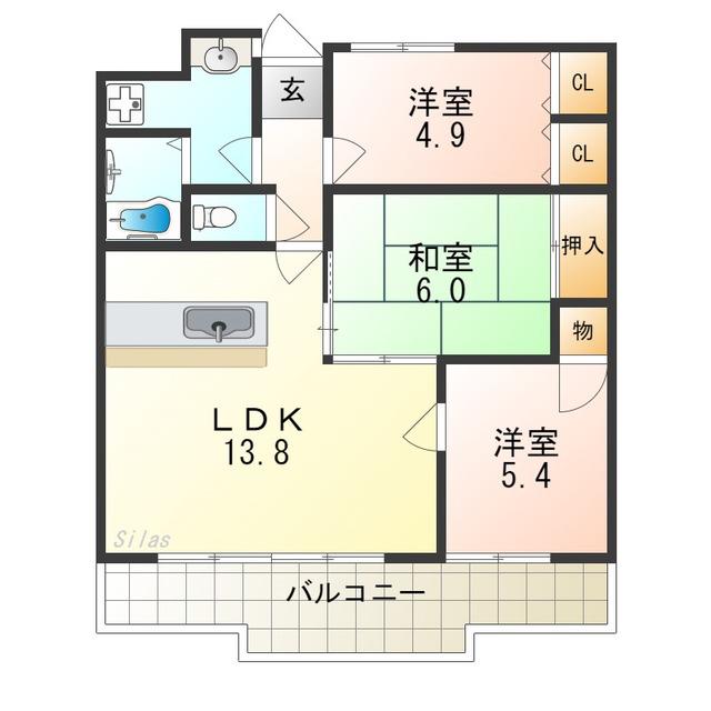 ハウス謙吉(3LDK/4階)の間取り写真