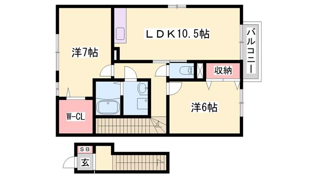 リバーサイド市川 B棟(2LDK/2階)の間取り写真
