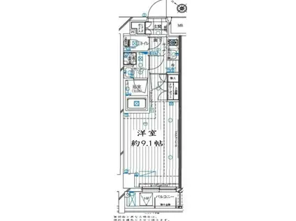 レガリス月島ベイサイドコート(1K/2階)の間取り写真