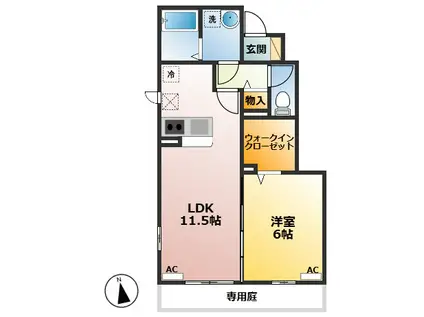 KドルフIII(1LDK/1階)の間取り写真