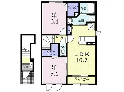 トレス ポミエB(2LDK/2階)の間取り写真