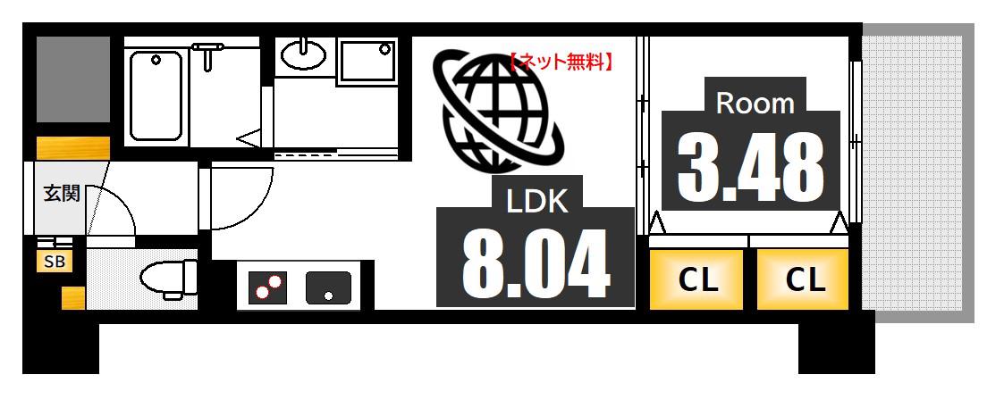 S-RESIDENCE観音公園ALORIA(1LDK/7階)の間取り写真