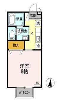 ヴィラII(1K/2階)の間取り写真
