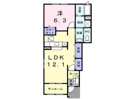 ル・クールA(1LDK/1階)の間取り写真